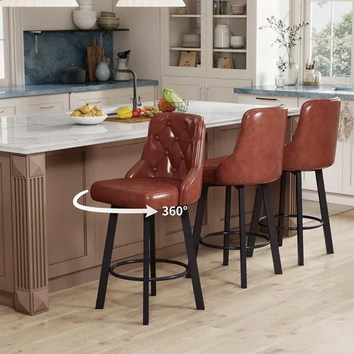 Miniatura 8 de ralex-chair Taburetes de bar, taburetes de bar giratorios modernos de altura de mostrador, estilo vintage, silla de bar de cuero encerado para isla
