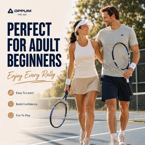 Miniatura 2 de Raquetas de tenis OPPUM PRO-500 para adultos, paquete de 2 raquetas preencordadas para principiantes e intermedios con bolsa de transporte y 2