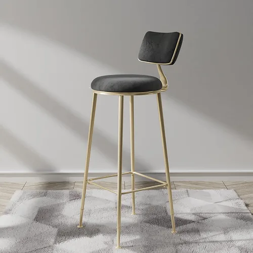 Taburetes de bar de terciopelo modernos con respaldo y patas de metal dorado, cómodas sillas de bar altas tapizadas para cocina, isla de desayuno,
