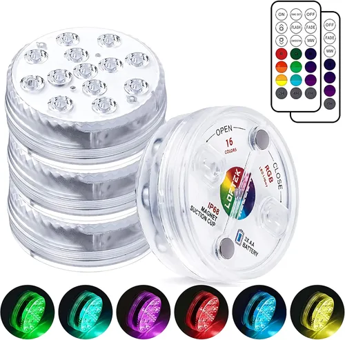 Miniatura 14 de LOFTEK Luces LED sumergibles con control remoto, 13 luces LED de piscina para piscinas enterradas y sobre el suelo con imanes y ventosas, 16 luces