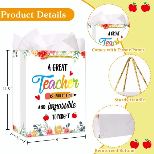 Miniatura 6 de FaCraft Bolsas de regalo de agradecimiento para profesores con papel de seda, bolsa de regalo para profesores de flores de agradecimiento