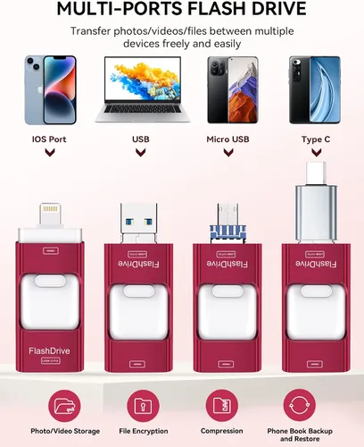 Miniatura 2 de ROSPE Unidad Flash para iPhone de 256GB Certificada MFi, Memory Stick Photo Stick para iPhone iPad, Unidad USB Thumb Drive para Transferencia