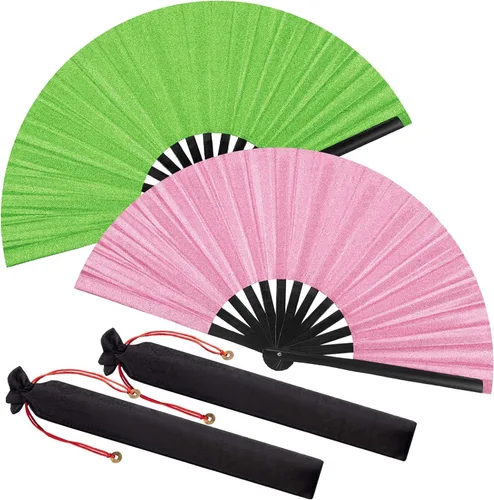 Miniatura 55 de Maitys Paquete de 2 ventiladores de mano plegables grandes de 13 pulgadas, ventiladores chinos de mano grandes para baile de línea, Tai Chi