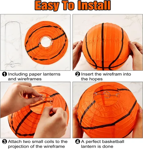Miniatura 3 de 10 Piezas Linternas de Papel de Baloncesto Naranjas Decoraciones de 8 Pulgadas para Colgar del Techo Linternas de Baloncesto Linternas de Papel