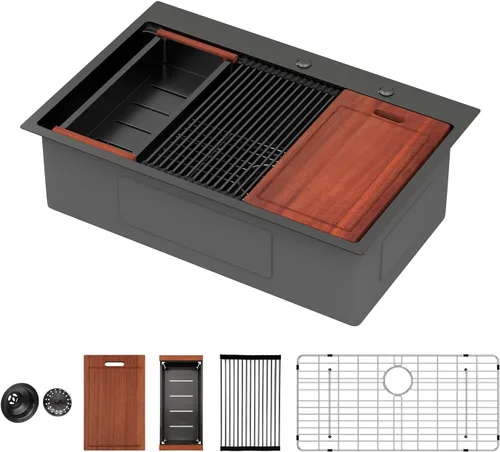 Miniatura 34 de Sarlai 15 Fregadero de Barra de 15x15 Pulgadas para Cocina, Fregadero de Barra de Acero Inoxidable de Calibre 16, Estación de Trabajo con Repisa