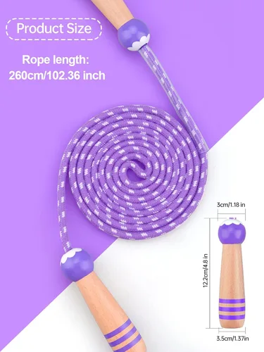 Miniatura 6 de Lorvain Cuerda de saltar para niños, cuerdas de saltar ajustables para niñas y niños pequeños, cuerda de saltar de algodón con mango de madera