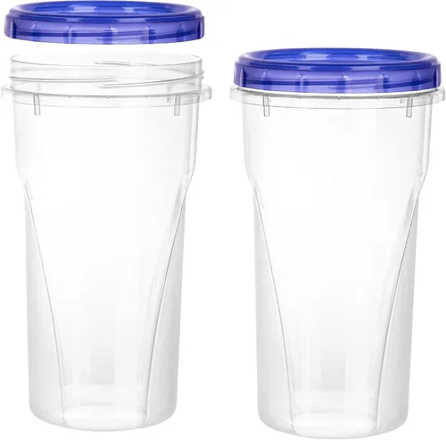 Miniatura 9 de PLASTICPRO [48 oz 8 Pack] Contenedores Twist Top Deli con parte inferior transparente y tapa superior azul con giro en las tapas, reutilizables