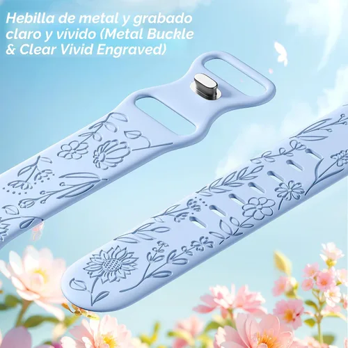 Miniatura 3 de SNBLK Paquete de 6 correas florales grabadas compatibles con Apple Watch de 40mm 41mm 42mm 38mm 44mm 45mm 46mm 49mm, mujeres y hombres, correa