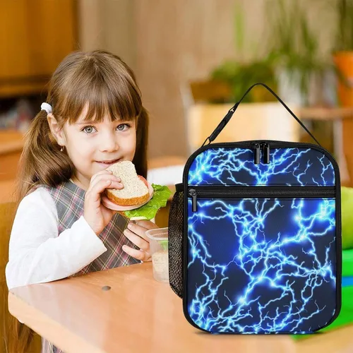 Miniatura 8 de Lonchera Lightning para niños y niñas, bolsa de almuerzo aislada reutilizable con bolsillo lateral, lonchera azul para niñas, niños y adolescentes