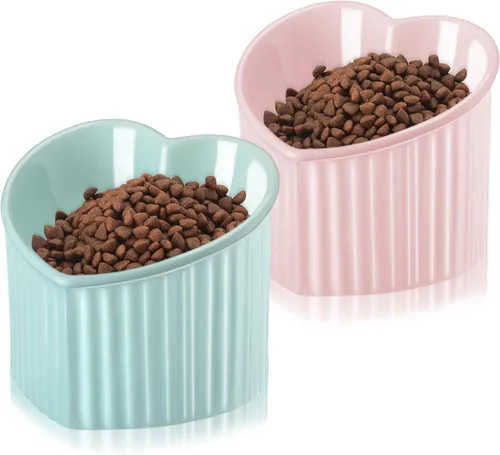 Miniatura 13 de Mumufy 2 piezas de cuencos elevados de cerámica para gatos, cuencos para mascotas inclinados y elevados, antivuelco, plato para gatos