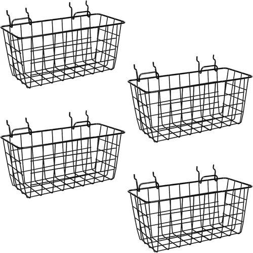 Miniatura 8 de Paquete de 4 cestas de tablero de clavijas, ganchos de estantes de metal negro para tableros de clavijas de 1/8 pulgadas y 1/4 pulgadas, juego
