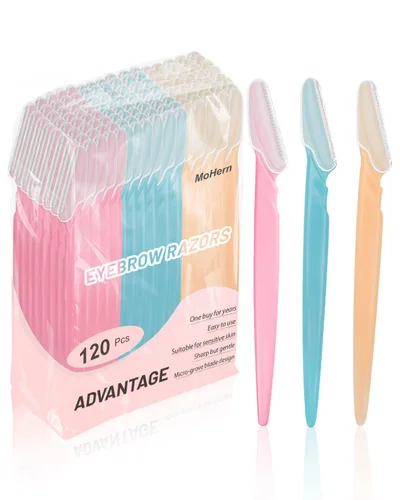 Miniatura 7 de MoHern Afeitadora de cejas con caja, 60 piezas de afeitadoras faciales para mujeres y hombres, afeitadora multiusos Dermaplane, herramienta