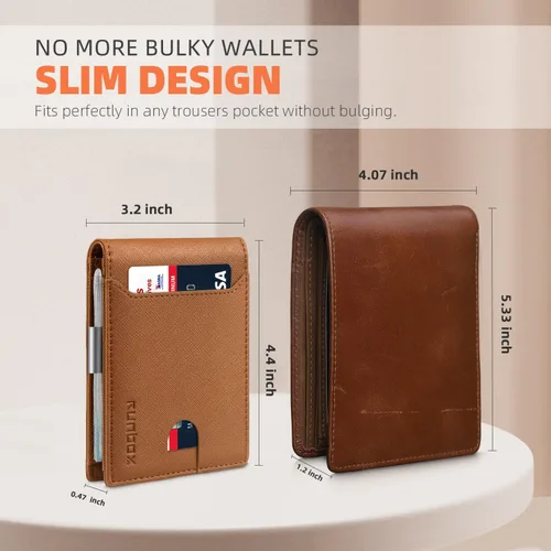 Miniatura 151 de RUNBOX - Carteras delgadas para hombre, cartera de piel con pinza para el dinero, cartera de bolsillo frontal con bloqueo RFID, tarjetero