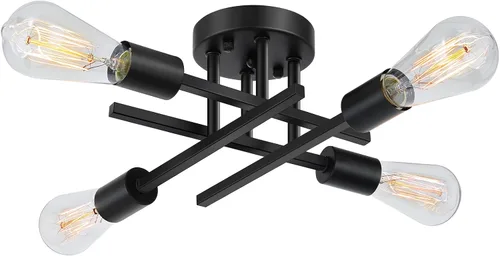 Miniatura 15 de SunRider Lámpara Industrial de Techo Semi Empotrada de 4 Luces, Luces de Pasillo de Bronce Frotado con Aceite, Candelabro Sputnik de Metal Retro