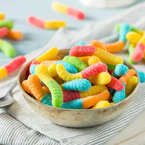 Miniatura 2 de Yupik Gusanos de neón ácidos, 2.2 libras (35.2 onzas), sin gluten, agridulce, sabores afrutados, revestimiento azucarado, gomitas pequeñas