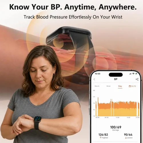 Miniatura 4 de Reloj inteligente para adultos y personas mayores, pantalla grande de 1.87 pulgadas fácil de leer, llamadas Bluetooth, frecuencia cardíaca y SpO2