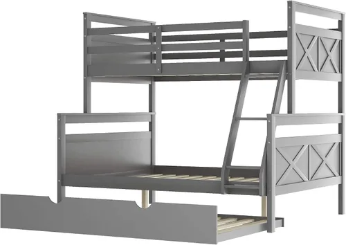 Miniatura 6 de Merax Litera individual sobre cama matrimonial con escalera, cama nido tamaño individual, barandilla de seguridad, gris con nido