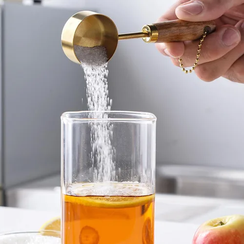 Miniatura 3 de JASHII Juego de tazas medidoras de 0.5 fl oz/0.47 oz con mango de madera, 2 cucharas medidoras de acero inoxidable plateado, juego de utensilios
