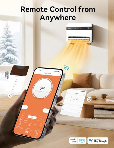 Miniatura 3 de Givebest - Calentador de pared para uso en interiores, calentador eléctrico de 1500 W, oscilación vertical de 120°, compatible con Alexa, termostato