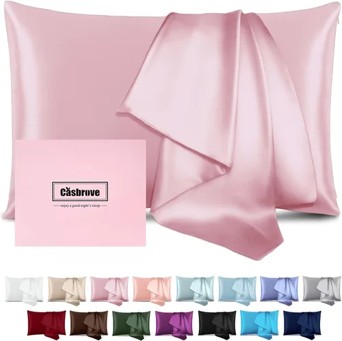 Fundas de almohada de seda para cabello y piel, de seda de morera, suave, transpirable, lisa de ambos lados, de seda natural, con cremallera, 1 Rosa