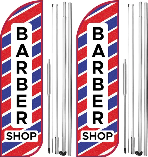 OnPoint Wares Banderas de Barber Shop King – Paquete de 2 | Banderas de publicidad exterior de 3 pies x 11.5 pies para negocios de peluquería,