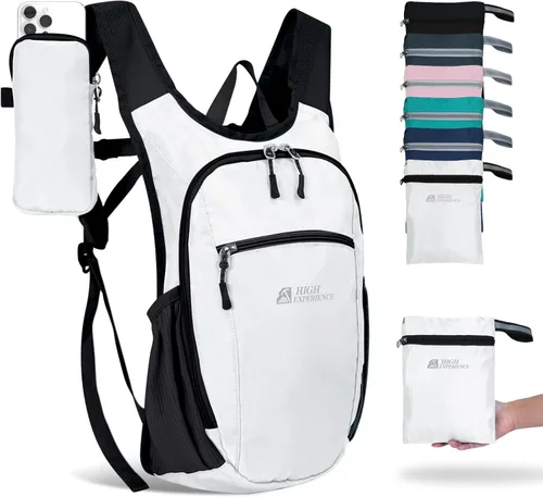 Miniatura 18 de Mochila de senderismo 10L/15L, pequeña mochila de día ligera, plegable, para viajes, resistente al agua, para mujeres y hombres (Gris, 10L)