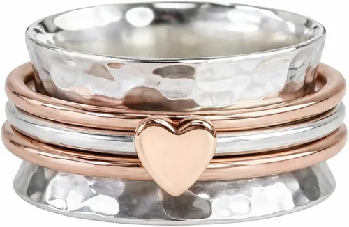 Anillo giratorio de corazón rosa de meditación para mujer, anillo giratorio de plata de ley 925 para ansiedad para mujeres y niñas para regalo,