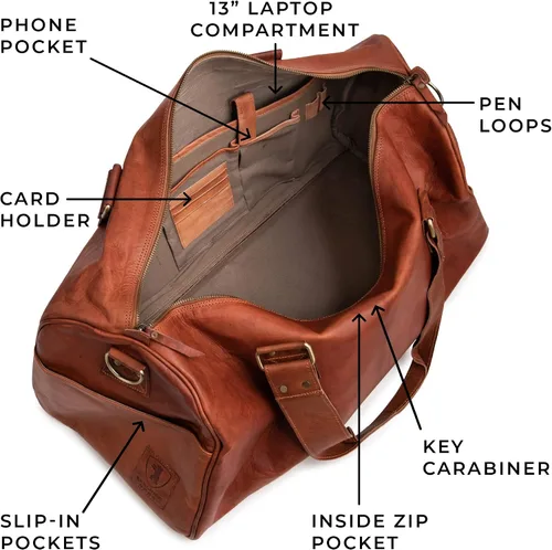 Miniatura 4 de Berliner Bags Bolsa de lona de cuero vintage Oslo para viajes o el gimnasio, bolsa de noche para hombres y mujeres, Coñac, L