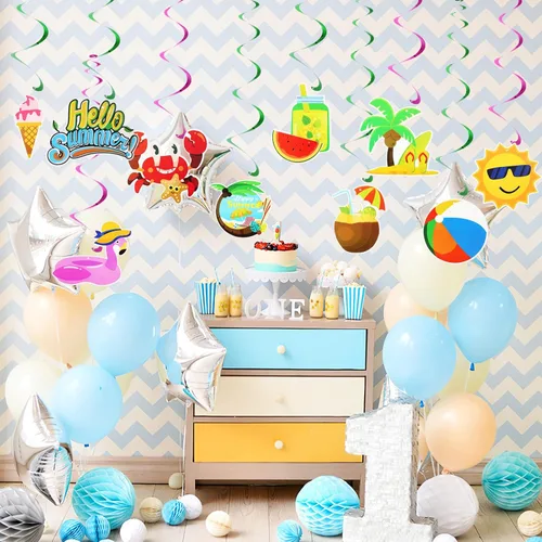 Miniatura 6 de Abaodam 10 piezas de remolinos colgantes para fiesta de verano en la piscina, decoración de fiesta de cumpleaños temática de playa, 10