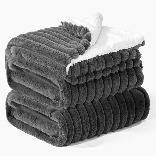 INFIIXSO Manta de forro polar Sherpa tamaño Queen – Forro polar a rayas súper suave y cálido, acogedora manta de cama grande de felpa mullida para