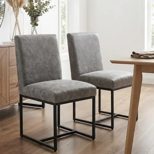 Miniatura 24 de HNY Juego de 2 sillas de cocina modernas, silla de cocina y comedor de cuero PU, silla de comedor tapizada silla auxiliar con marco de metal