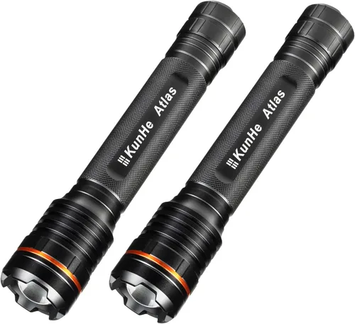 KunHe Linternas LED de Celda 3D de Servicio Pesado, Aluminio Grande con Zoom de Alto Lumen 1000 LM Alimentadas por Batería, Luz Flash de Policía -