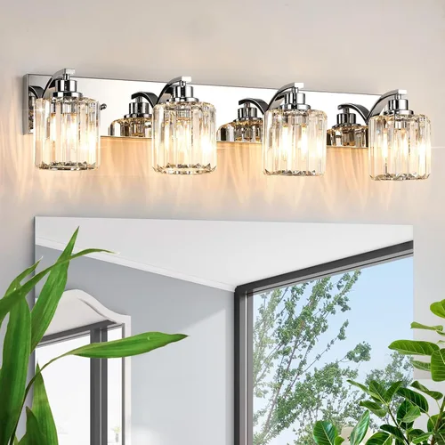 Miniatura 10 de 3 luces de cristal para tocador de baño, moderna lámpara de baño negra sobre espejo, luces de tocador para dormitorio, baño, pasillo, base E26