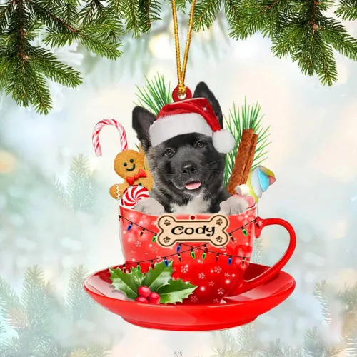 Miniatura 4 de NAZENTI Adorno personalizado de Alaskan Malamute en taza roja, adorno de Navidad personalizado para perros amantes de las mascotas, colgante