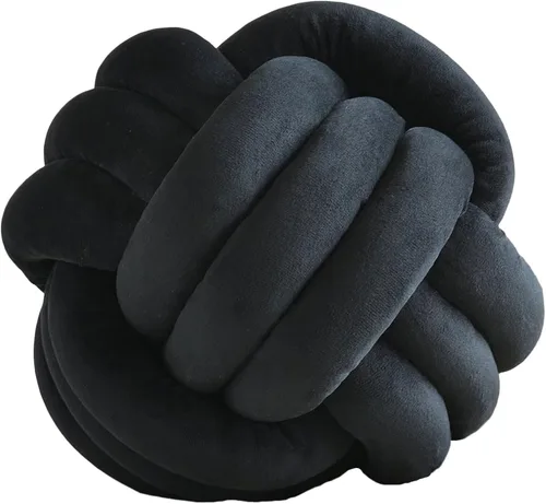 Miniatura 7 de Almohada de nudo suave de felpa, cojín redondo de bola anudada de 8 pulgadas, decoración de nudo negro para dormitorio y sala de estar