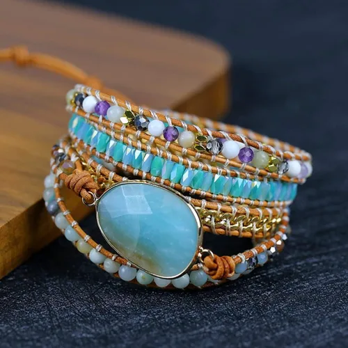 Miniatura 77 de ZOSOJONA - Pulseras bohemias hechas a mano de piedra natural, que dan vuelta, con cuentas de cristal de turquesa