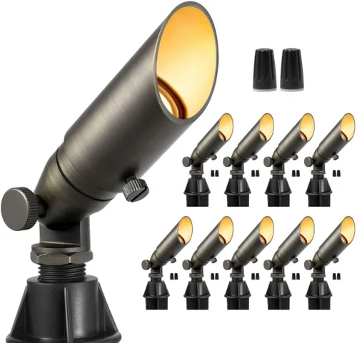 Miniatura 73 de Gardenreet Focos de paisaje de latón de bajo voltaje, luz LED para exteriores de 12 V, luces con cable IP65 impermeables, bronce antiguo