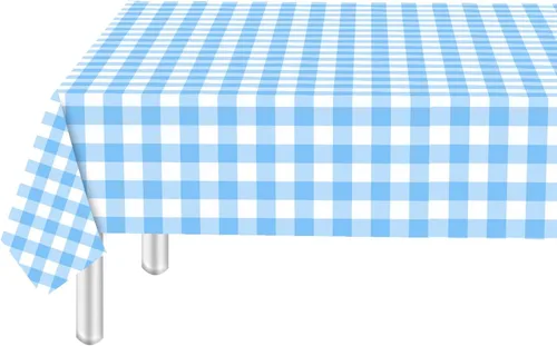 Miniatura 12 de Paquete de 3 manteles rectangulares desechables de 54 x 108 pulgadas, manteles de plástico a cuadros azules y blancos, para fiestas de cumpleaños