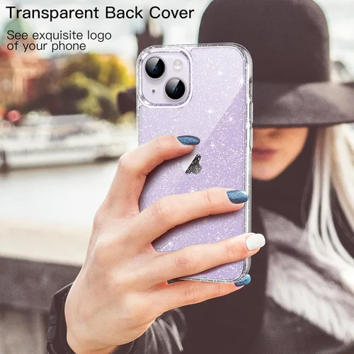 Miniatura 4 de JETech Funda con purpurina para iPhone 14 de 6.1 pulgadas, a prueba de golpes, bonita y brillante para mujeres y niñas (transparente)