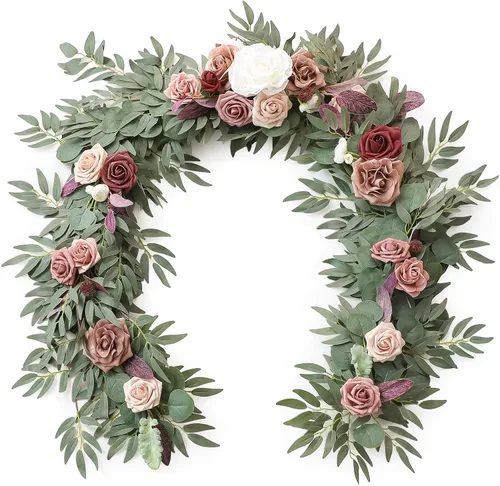 Miniatura 15 de Floroom Guirnalda de eucalipto artificial de 6 pies con flores, vegetación falsa, guirnalda de vid floral sintética para decoración de mesa, centros