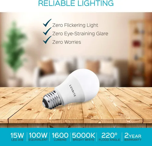 Miniatura 7 de LUXRITE Bombilla LED A19 equivalente a 100 W, 5000 K blanco brillante no regulable, 1600 lúmenes, bombilla LED estándar de 15 W, base media E26