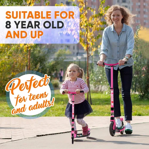 Miniatura 7 de Hurtle Renegade Kick Scooter for Kids, Teenagers & Adults - 2-Wheel Folding Scooter with Adjustable T-Bar Handlebar - Alloy Anti-Slip Deck Rosa