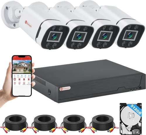 8 canales H.265+ 3K Lite sistema de cámara de seguridad CCTV con cable con detección de humanos y vehículos, 4 cámaras de vigilancia IP68 5MP para