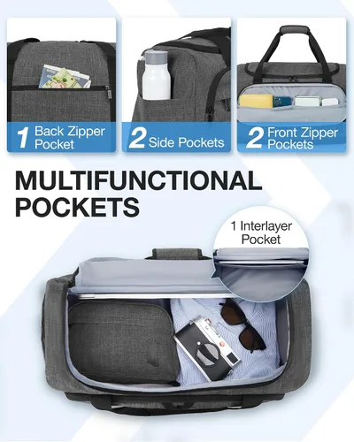 Miniatura 4 de Bolsa de lona para viajes, bolsa de viaje BAGSMART de fin de semana, bolsa de viaje con bolsa de aseo personal, bolsa de zapatos, Gris oscuro, Viajes