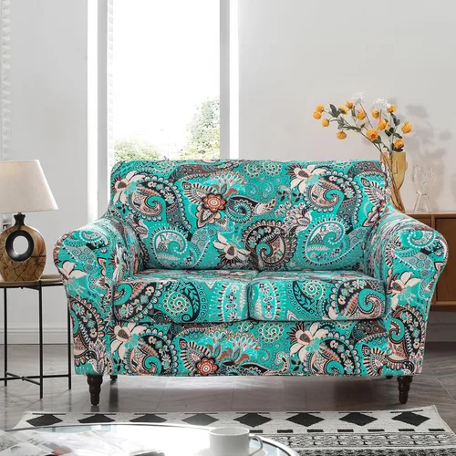 Miniatura 2 de Lamberia Funda de Sofá Estampada para Sofá de 2 Cojines, Fundas de Sofá de Alta Elasticidad, Funda para Loveseat de 3 Piezas con Dos Fundas de Cojín