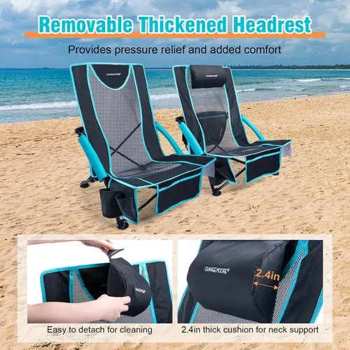 Miniatura 6 de CHANGE MOORE Silla de playa baja con bolsa enfriadora 2 en 1, 1 paquete soporta hasta 300 libras, sillas de playa plegables para adultos con soporte