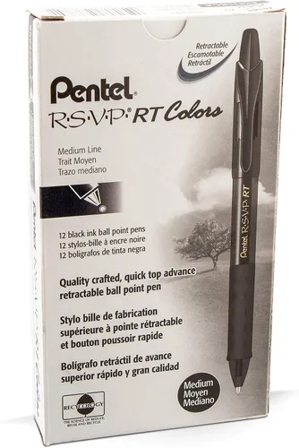 Miniatura 11 de Pentel RSVP RT Colors - Bolígrafo retráctil de punta redonda, línea mediana, barril, tinta rosa, paquete de 2 unidades (BK93CRBP2P)