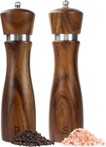 Miniatura 8 de Paquete de 2 Molinillos de Sal y Pimienta de Madera de Acacia de 10 Pulgadas, Molinos Manuales de Sal y Pimienta, Molinillo de Sal Rellenable con 10