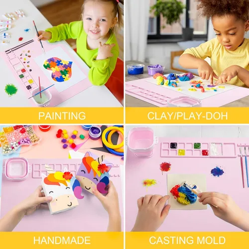Miniatura 6 de Tapete de Pintura de Silicona, Tapete de Arte con Taza, Herramienta Limpiadora de Pinceles de Pintura Artesanal, para Artistas Niños, Regalo de Rosa