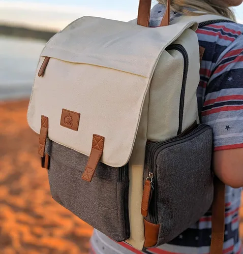 Miniatura 8 de Mochila para pañales con almohadilla para bebé, correas aisladas para cochecito de bebé, dispensador de toallitas acolchadas, bolsas grandes de moda